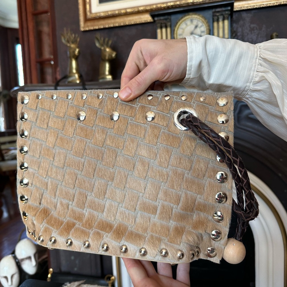 Sol Sana Studded Seal Skin Leather Bucket Clutch - Picture 2 of 12